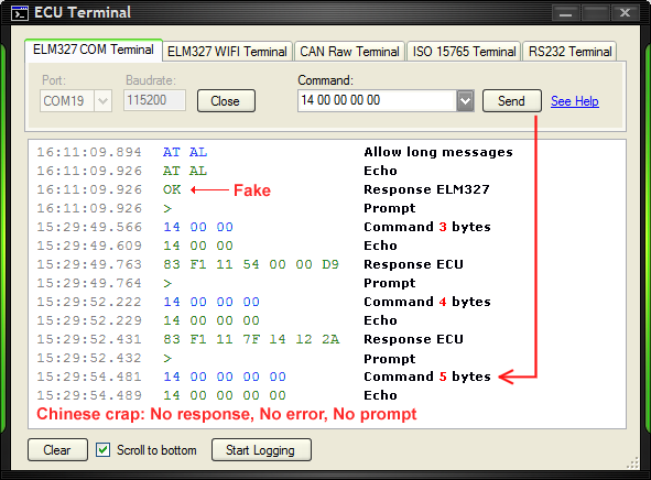 HUD ECU Hacker Screenshot - ELM327 Terminal